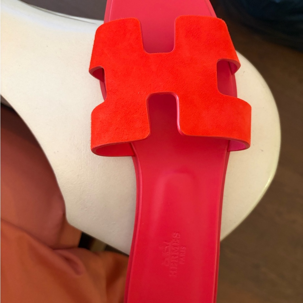 HERMES women’s Red/orange Oran Sandals 39/9 - Picture 5 of 7